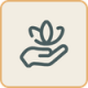 Simple line drawing of a person sitting cross-legged, suggesting meditation or relaxation, inside a rounded square with a tan border.