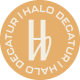 Tan circular logo with "HALO DECATUR" in white text around a stylized "H" in the center.
